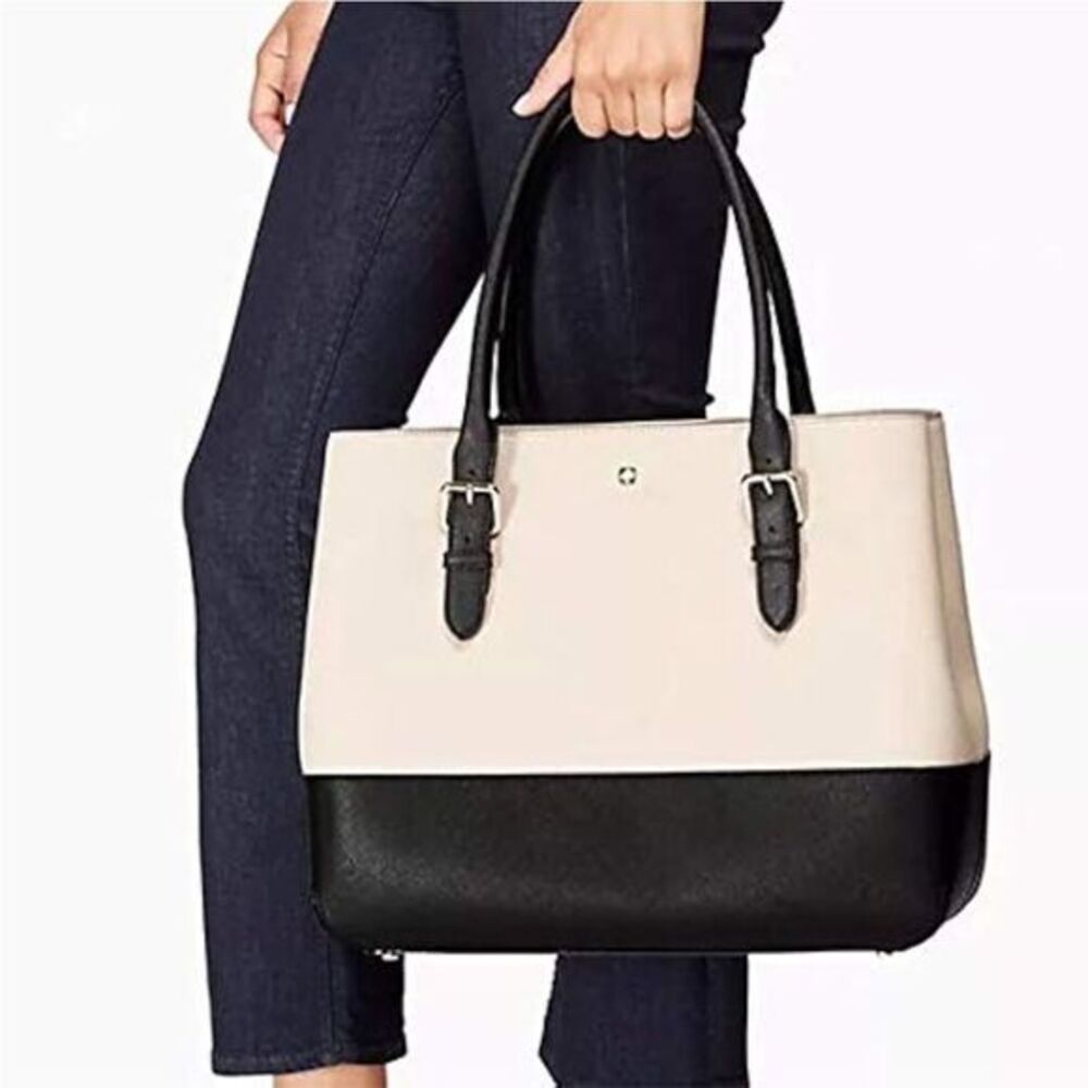 Kate Spade Cove Street Airel Large Leather Tote Bag in Cream Black